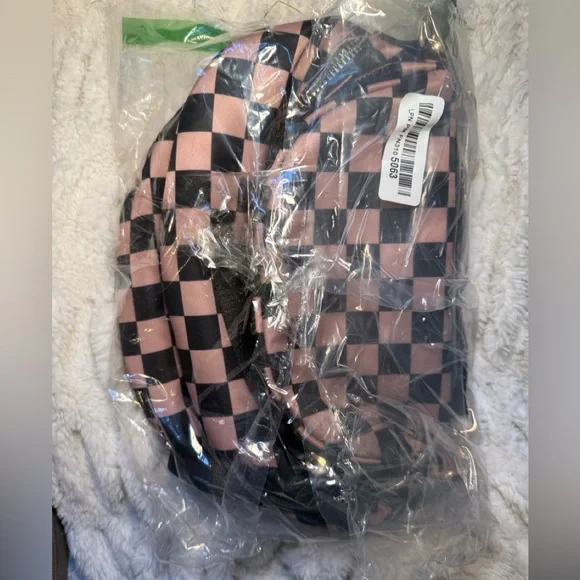 🖤🤎Black Tan Rose Gold Checkerboard Bum Bag Crossbody Sling Bag, Wide Strap, NWOT - Picture 10 of 10